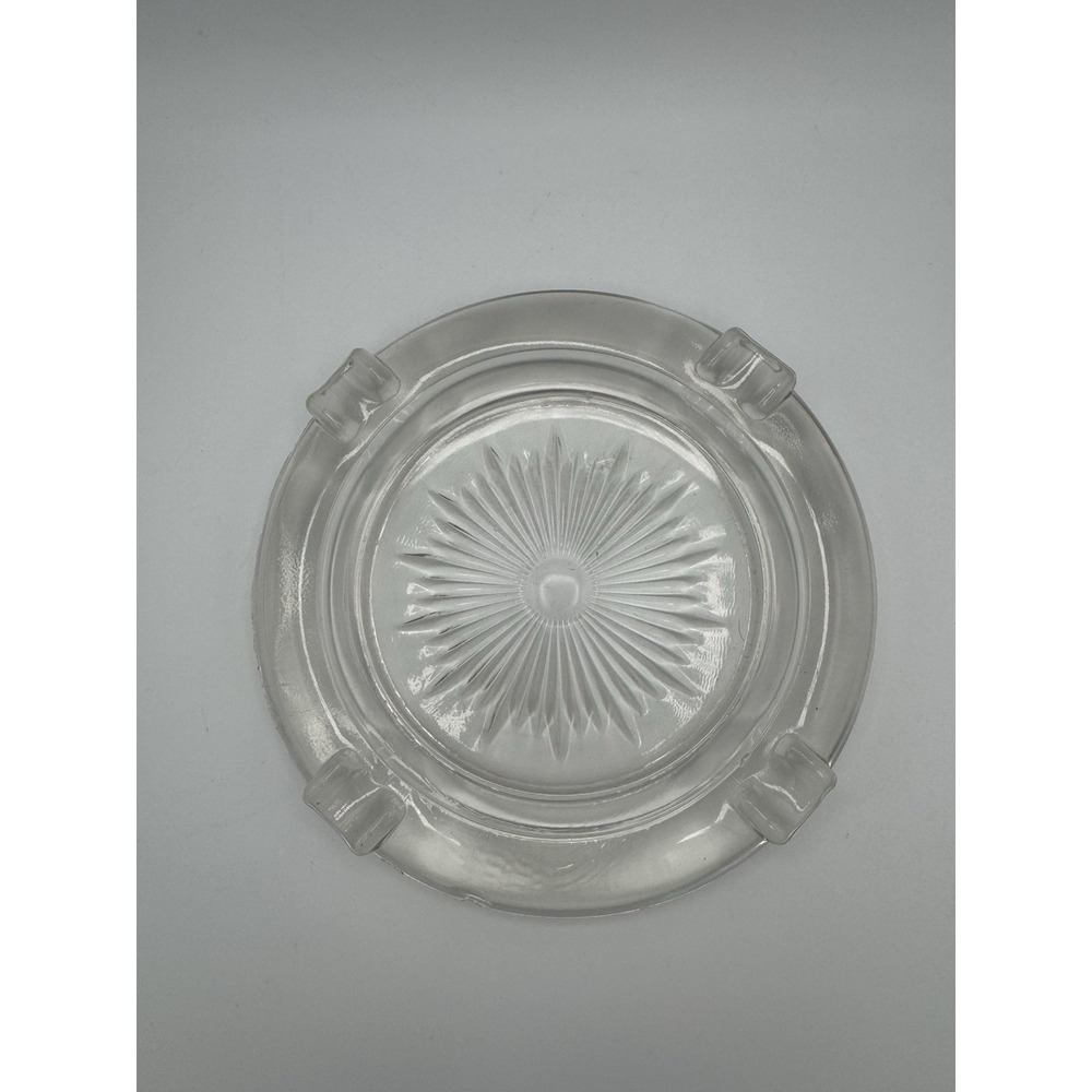 Vintage Starburst Classic Clear Ashtray Round Glass 1950's 4 Slot 6.5"